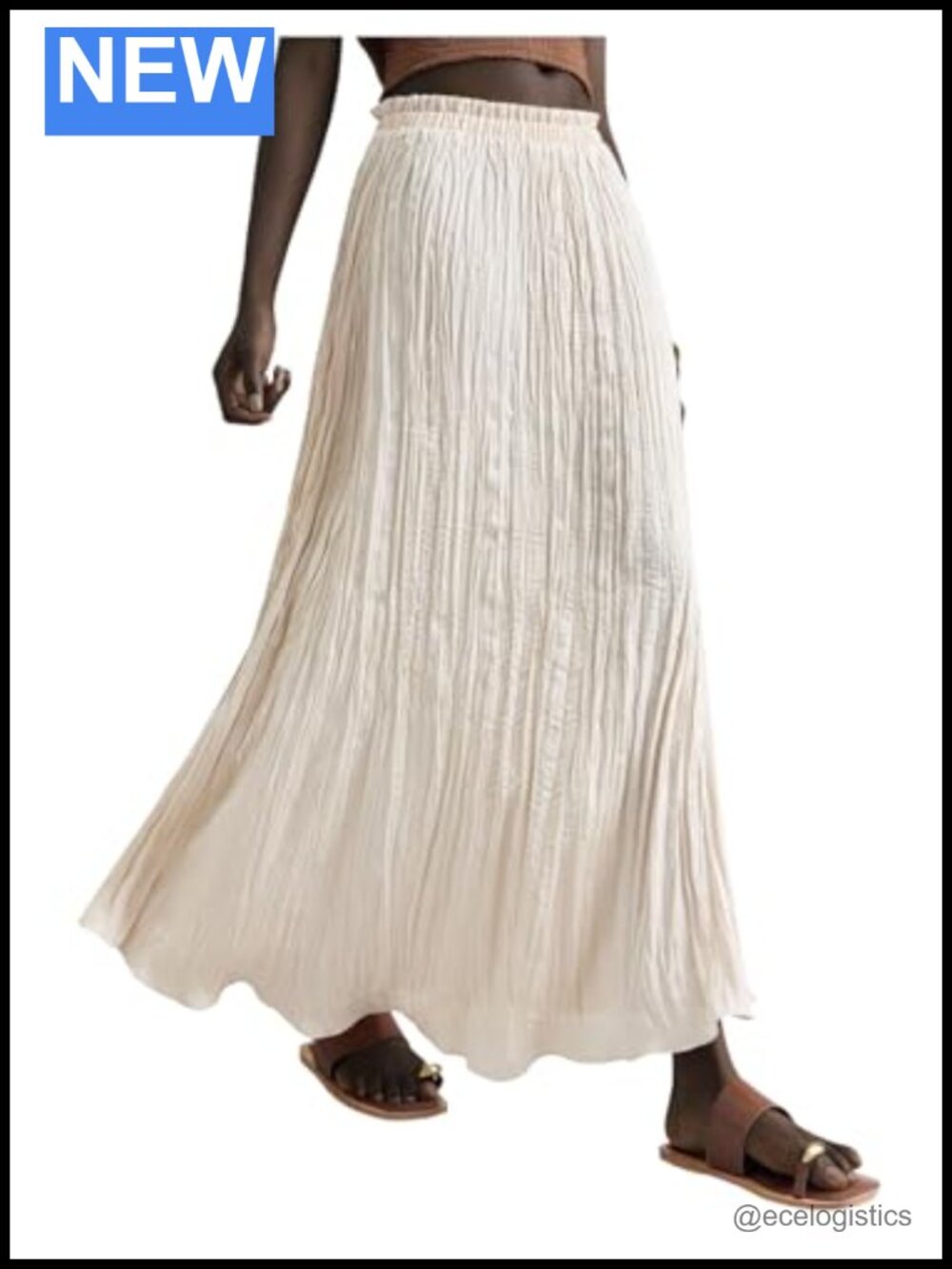 Womens Satin Silk Maxi Skirt Ruffled Boho Flowy Pleated Elastic Waist